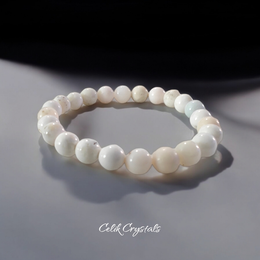 White Opal Crystal Bracelet Natural Stones 8mm Stretches Unisex design